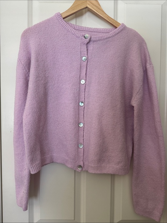 Sweaters - Lilac Crewneck Button-Front Cardigan Sweater - Women